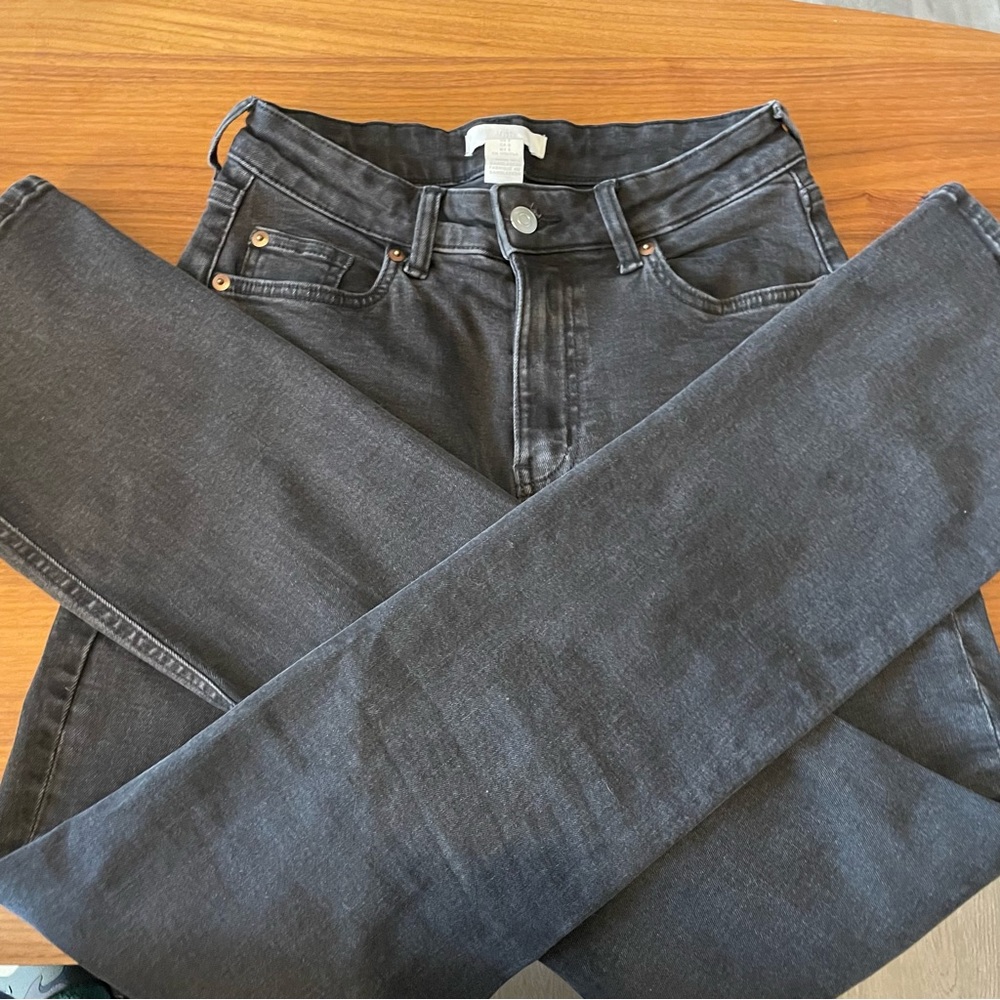 H&M high rise bootcut black wash jeans, size 8